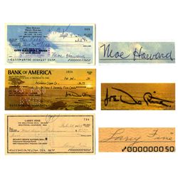 Three Stooges Signed Checks -- Three Checks, One Each Signed by Moe Howard, Larry Fine and ''Curly''