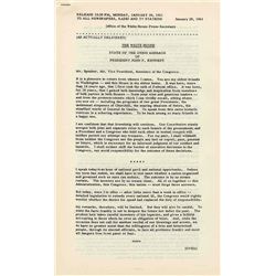 President John F. Kennedy's First State of the Union Address -- Original Document From the Office of