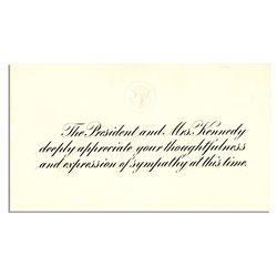 John & Jackie Kennedy White House Card on the Death of Their Child