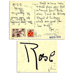 Rose Kennedy Handwritten 1956 Postcard From Paris -- ''...Just returned from Rome where I saw His Ho