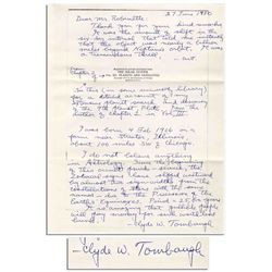 Clyde Tombaugh Autograph Letter Twice-Signed -- Regarding Pluto & His Disregard of Astrology -- ''..