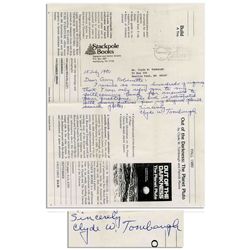 Excellent Clyde Tombaugh Autograph Note Signed -- Regarding His 1980 Book Detailing His Discovery of