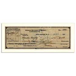 Thomas Edison Signed Edison Botanic Research Corporation Check
