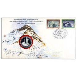 Edmund Hillary & Tenzing Norgay Signed Cover -- With a Commemorative Medallion of the First Men to R