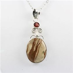 40.5ctw Jasper & Garnet Silver Pendant