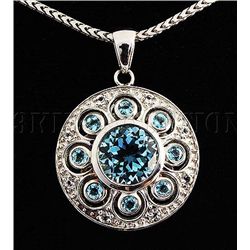 Vintage Look 6.27g Silver Blue Topaz Round Pendant 6.63ctw