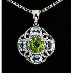 Flower Design 3.76g Silver Topaz & Peridot Pendant 2.85ctw