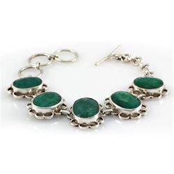 136ctw Flower Design Silver Emerald Bracelet