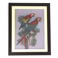 Colorful Parrots in a Tree Gemstone Painting w/ Frame