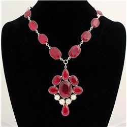RUBY CORRUNDUM 85.14GRAMS SILVER STATEMENT NECKLACE