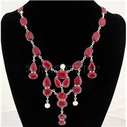 RUBY CORRUNDUM 84.60GRAMS SILVER STATEMENT NECKLACE