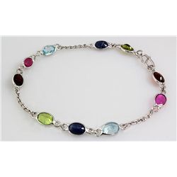 10.12CT Multi Precious Gemstone Silver Bezel Bracelet 2.56g