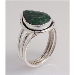 EMERALD BERYL 33.12CTW BEZEL DESIGN SILVER RING