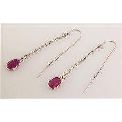 Sterling Silver Drop Dangle 9.10ctw Ruby Earring