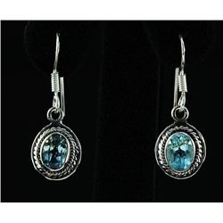 2.20CT Oval Blue Topaz Antique Design 0.925 Earring 3.28g