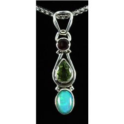 11.78ctw Multi Precious Gemstone Silver Bezel Pendant
