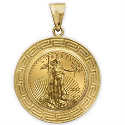 2012 1/4 oz Gold Eagle Pendant (Greek Key-Prong Bezel) 14kt