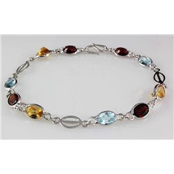 9.65CT Multi Precious Gemstone Silver Bezel Bracelet 2.90g