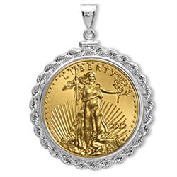 12 1 oz Gold Eagle White Gold Pendant (Rope-ScrewTop Bezel) 14KT
