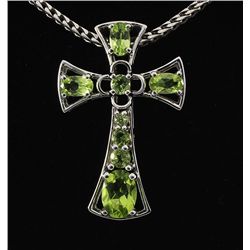 2.25CTW Natural Peridot Silver Crucifix Pendant 2.91g