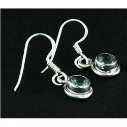 1.12CT Round Blue Topaz Bezel Design 0.925 Earring 1.94g