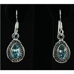 2.00CT Pear Blue Topaz Antique Design .925 Earring 3.21g