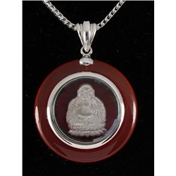 SILVER CARNELIAN 60.24CTW SPINNING BUDDHA PENDANT