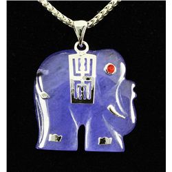 28.01CTW PURPLE JADE ELEPHANT SILVER PLATED PENDANT