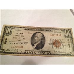 1929 $10 National Bank of Yoakum Tx Note