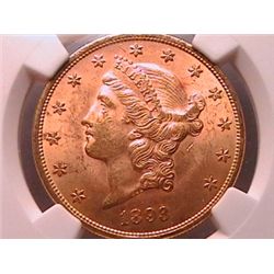 1893 $20 Gold Liberty MS62 NGC