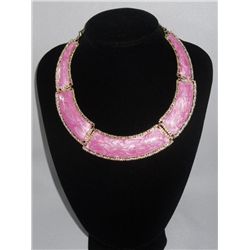 300CTW 5-SLABS PINK CLEOPATRA BRASS NECKLACE;