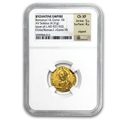 Byzantine Gold Solidus of Romanus I (921-923AD) NGC ChX