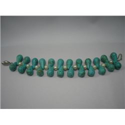 300CTW BLUE TURQUISE AND EGG PEARL BRACELET