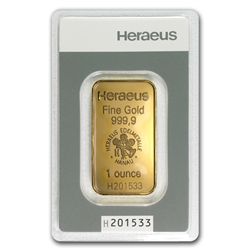 1 oz Heraeus Gold Bar New .9999 Fine