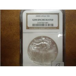 2008 AMERICAN SILVER EAGLE NGC GEM UNC