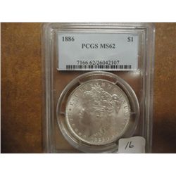 1886 MORGAN SILVER DOLLAR PCGS MS62