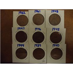 9 ASSORTED GREAT BRITAIN LARGE ONE PENNYS