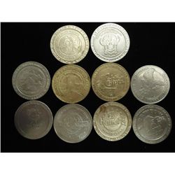 10 ASSORTED $1 CASINO TOKENS