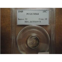 1949 SILVER ROOSEVELT DIME PCGS MS64