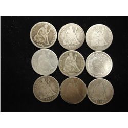 9 ASSORTED 1880'S & 90'S SEATED LIBERTY DIMES