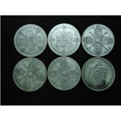 2-1920, 22, 23,28 & 29 GREAT BRITAIN FLORIN