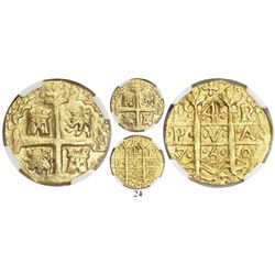 Lima, Peru, cob 4 escudos, 1750R, from the Luz (1752), encapsulated NGC MS 64, finest known in NGC c