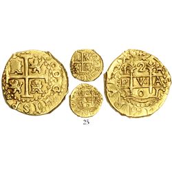 Lima, Peru, cob 2 escudos, 1701H, posthumous Charles II, from the 1715 Fleet, very rare, ex-Ullian.