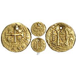 Lima, Peru, cob 2 escudos, 1716M, rows of dots, rare variety with silver-cob design on pillars side.