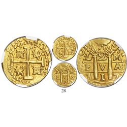 Lima, Peru, cob 2 escudos, 1717M, from the Loosdrecht (1719), encapsulated NGC AU 58, rare, Tauler P