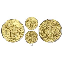 Lima, Peru, cob 1 escudo, 1740/39V, encapsulated NGC AU 53, rare, Tauler Plate Coin.