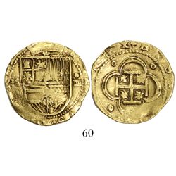 Seville, Spain, cob 4 escudos, Philip II, assayer Gothic D to left below mintmark.