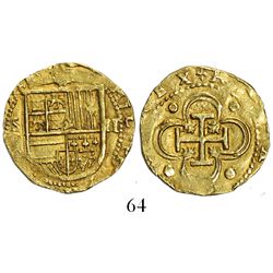 Seville, Spain, cob 2 escudos, Philip II, assayer Gothic D below mintmark S to left.