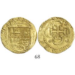 Seville, Spain, cob 2 escudos, Philip II, assayer Gothic D to left below mintmark.