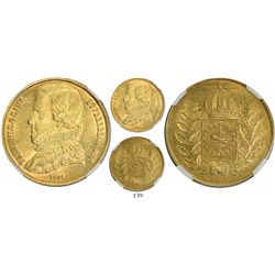 Brazil, 20000 reis, Pedro II, 1851, large bust ("Papo de Tucano") encapsulated NGC MS 64, finest kno
